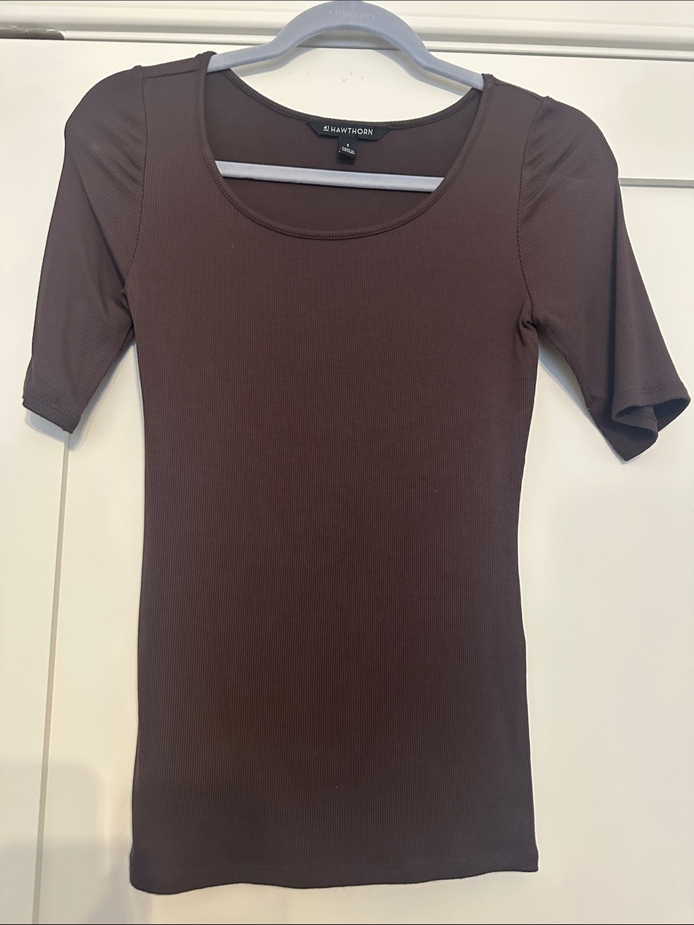 41 Hawthorn Brown Ribbed Scoop Neck Short Sleeve Top